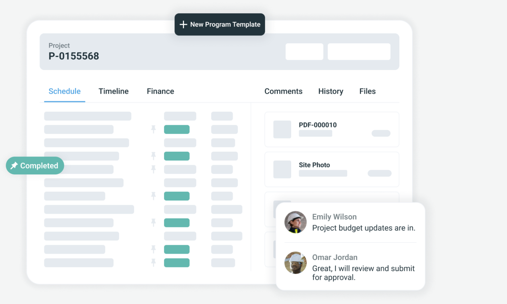 Sitetracker project management software mockup