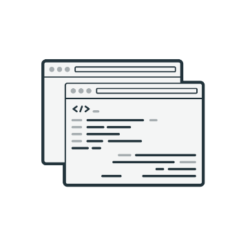 icon - 2 overlapping browser windows, one with code on it