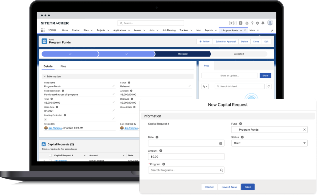 Sitetracker screenshot of capital planning tools