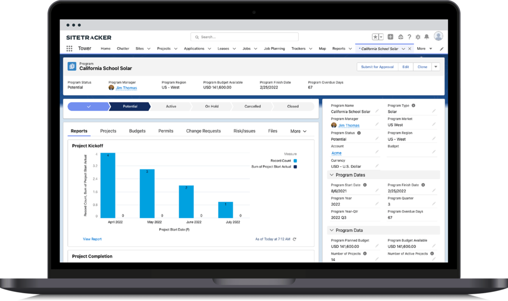 reporting features in Sitetracker project management