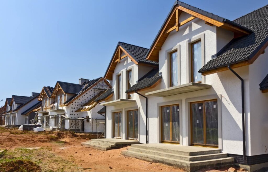 A row of houses being construction