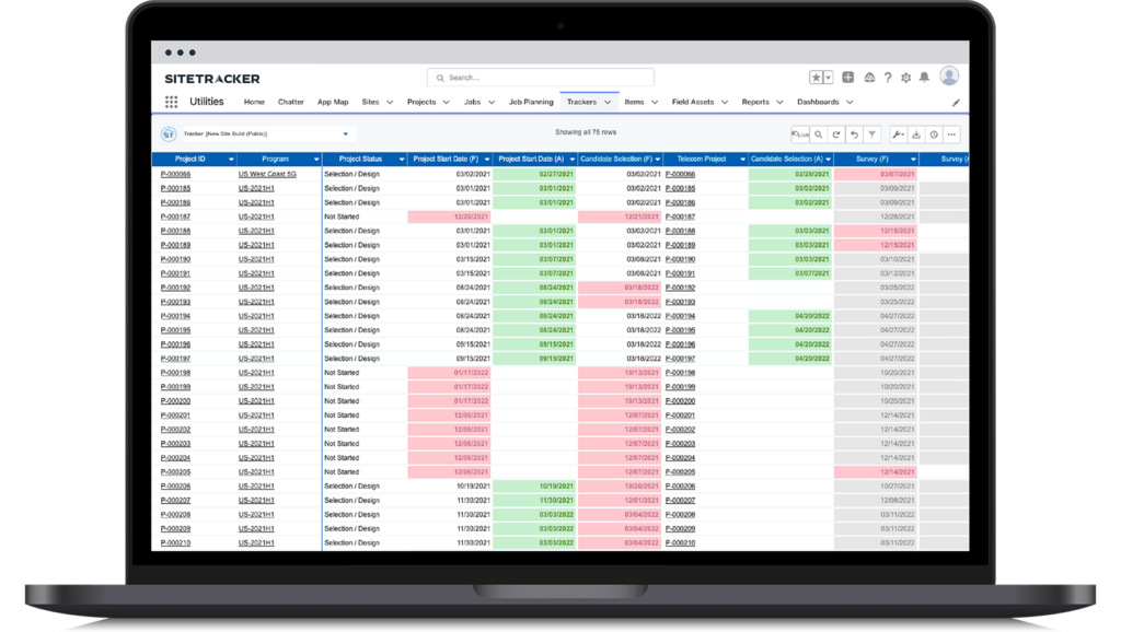 Sitetracker screenshot on a laptop of a utilities tracker