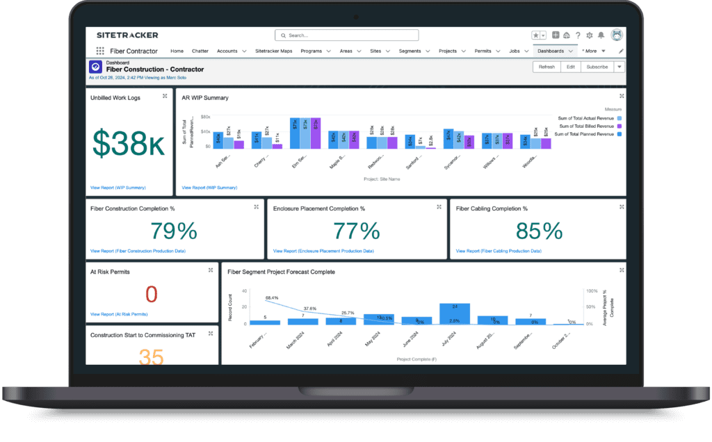 a screenshot of Sitetracker on a laptop