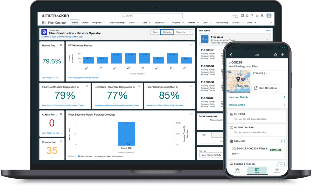 Screenshot of Sitetracker on a laptop and mobile phone