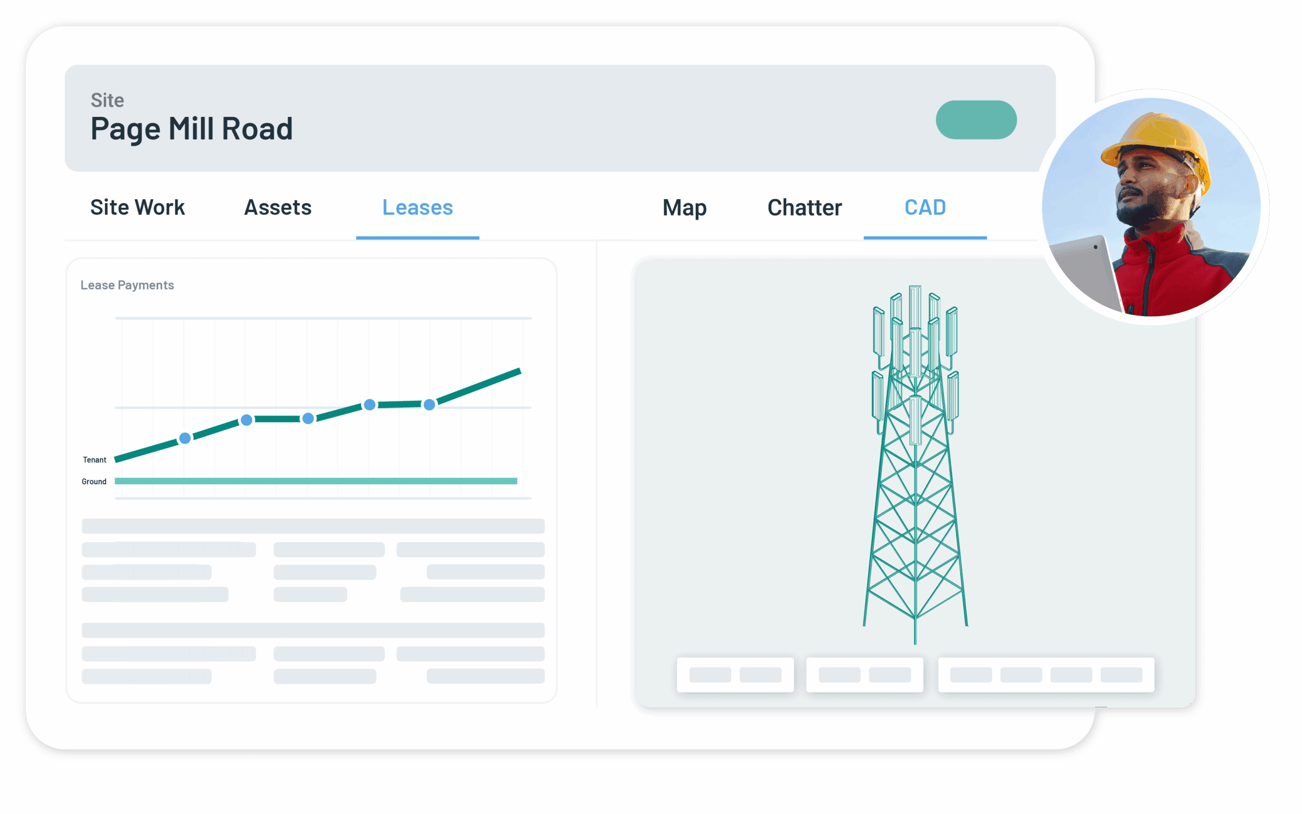 a graphic mockup of Sitetracker asset management software for a tower 