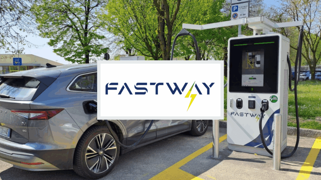 FastWay logo over a photo of a FastWay EV charger