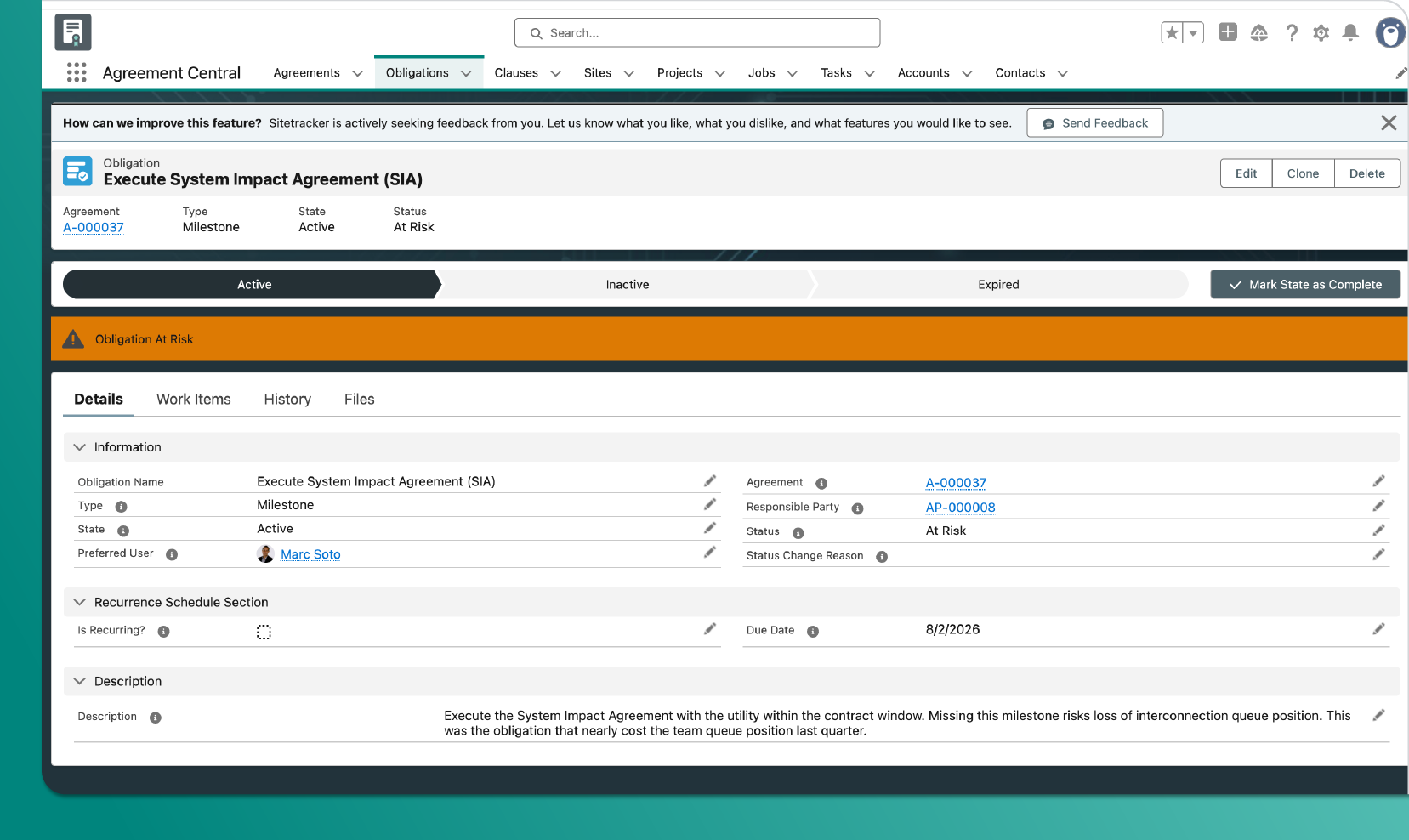 agreement central obligation at risk