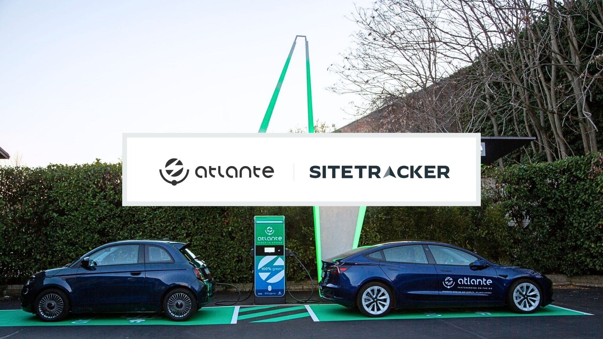 Atlante Sitetracker Press Release image with an Atlante EV charger in the background